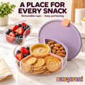 XAVQORENI Round Divided Snack Container with Removable Cups and Center Dip Cup, Lidded Food Organizer for Fruit, Nuts and Crackers