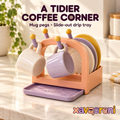 XAVQORENI Mug and Saucer Drying Rack with Slide-Out Drip Tray, Compact Countertop Coffee Cup Holder and Small Plate Organizer