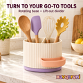 XAVQORENI Rotating Kitchen Utensil Holder with Lift-Out Divider and Side Tray, Countertop Crock for Spatulas, Spoons and Whisks