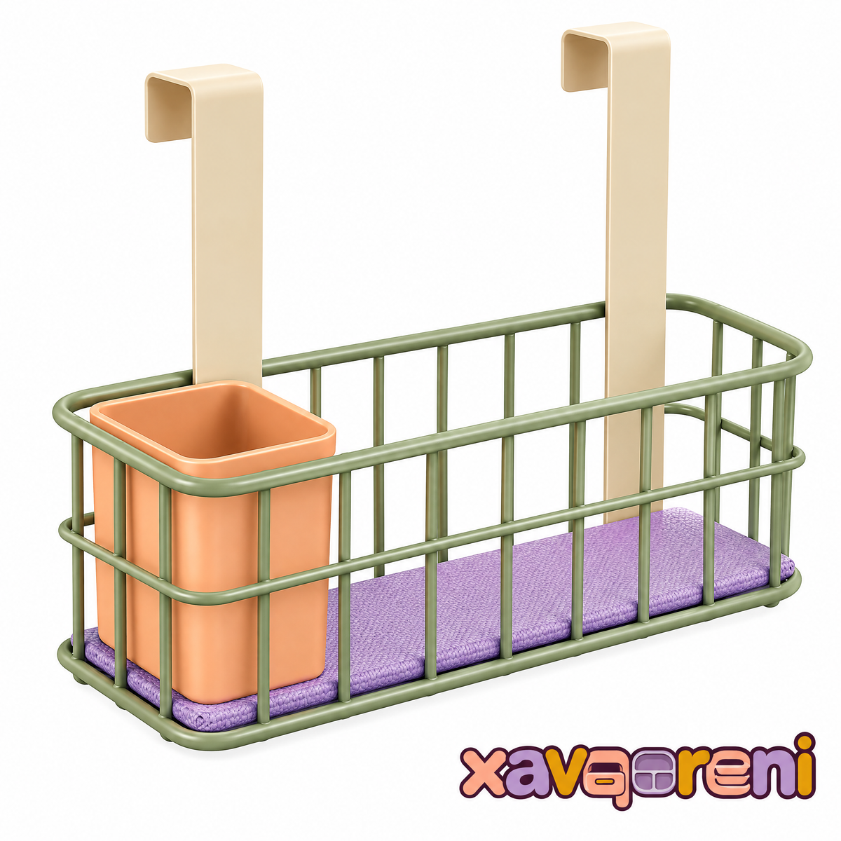 XAVQORENI Over Cabinet Door Organizer Basket with Removable Utensil Cup and Base Liner, Kitchen Storage for Baking Mats and Tools
