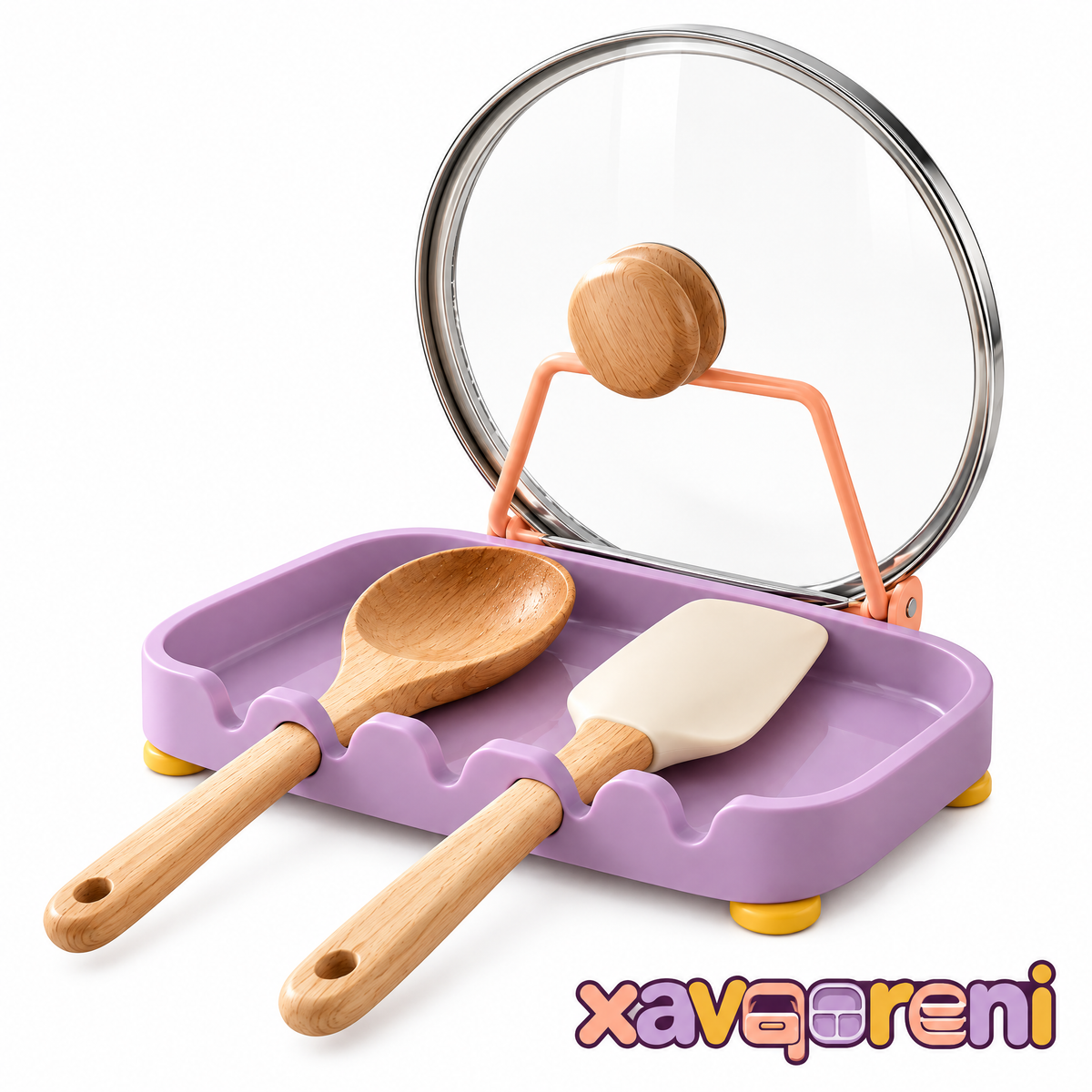 XAVQORENI Pot Lid Holder and Spoon Rest with Fold-Down Support, Countertop Drip Tray for Spatulas, Ladles and Cooking Utensils